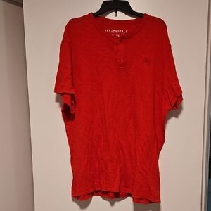 Aeropostale Men's Vibrant Red Henley Tee